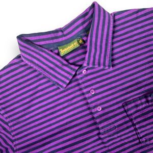 Timberland Weathergear Mens XL S/S Purple & Navy Stripe Cotton‎ Polo Shirt GUC